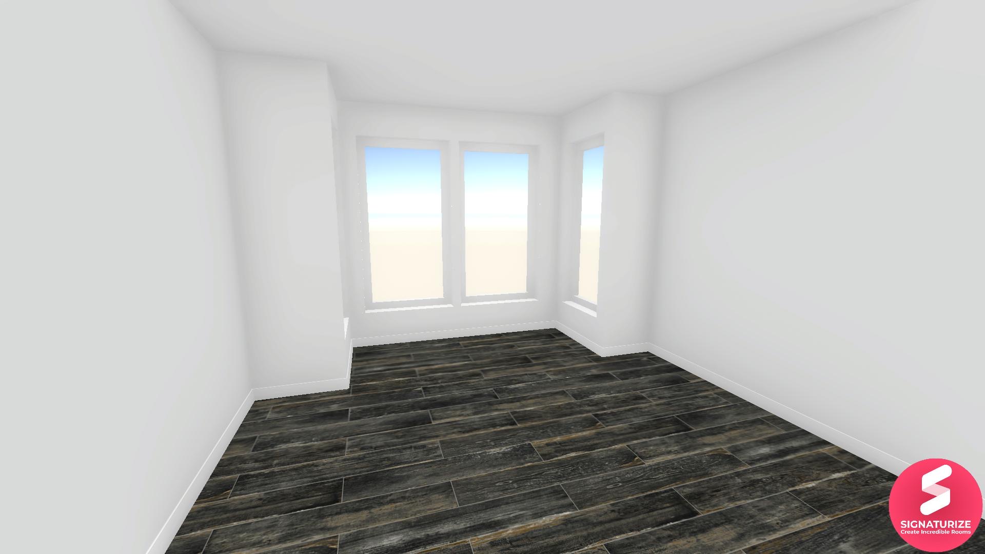 Empty bedroom with dark floors