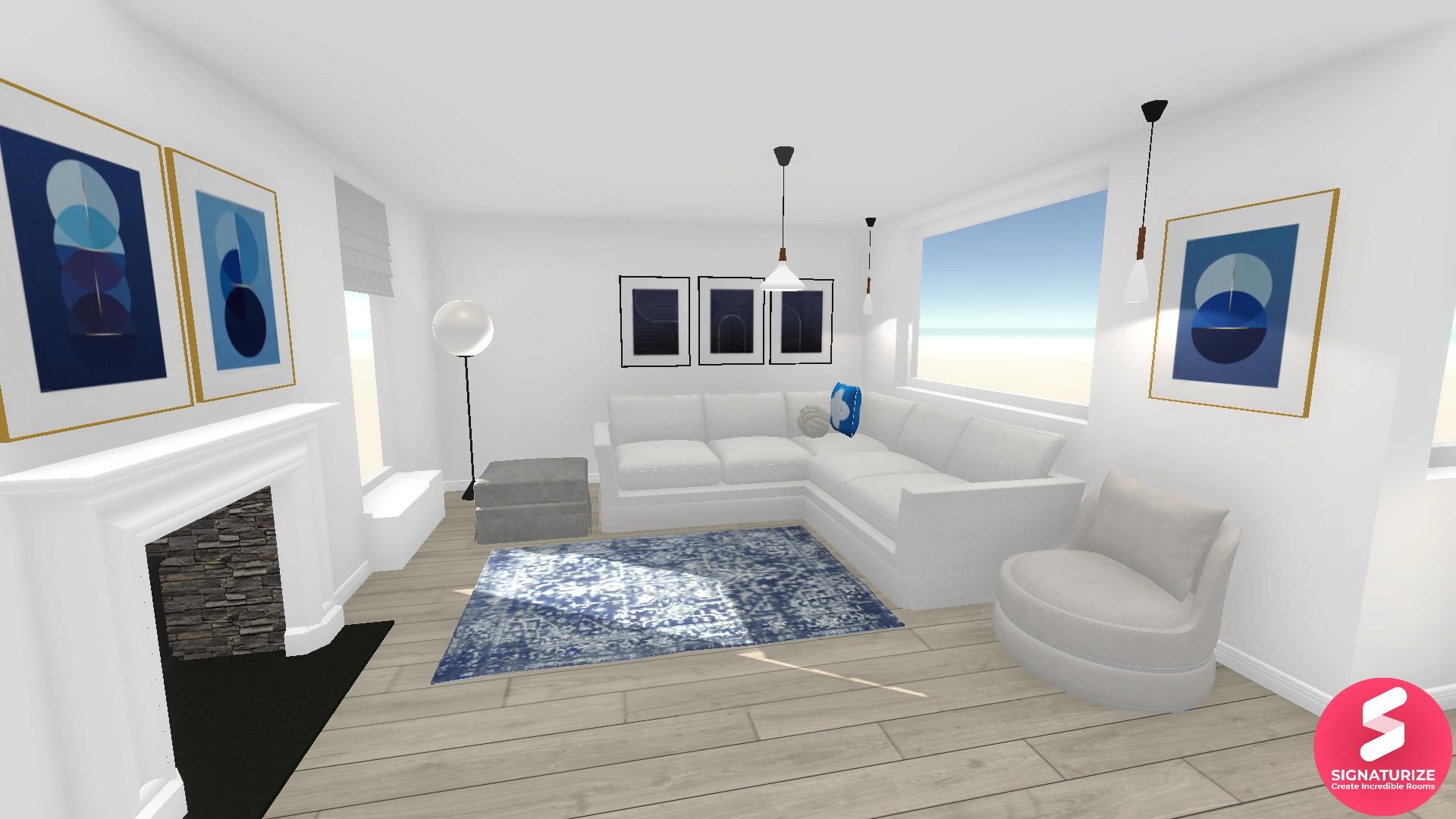 Contemporary living room with white corner sofa