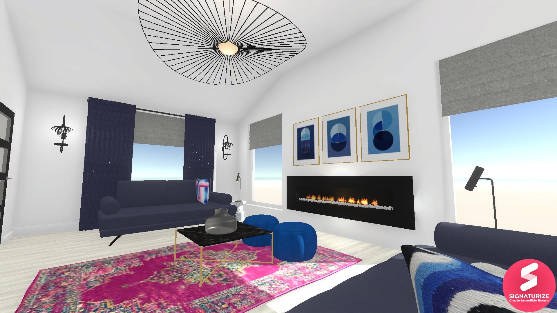 Living room idea with pink rug and flower wall lights Living room idea with pink rug and flower wall lights