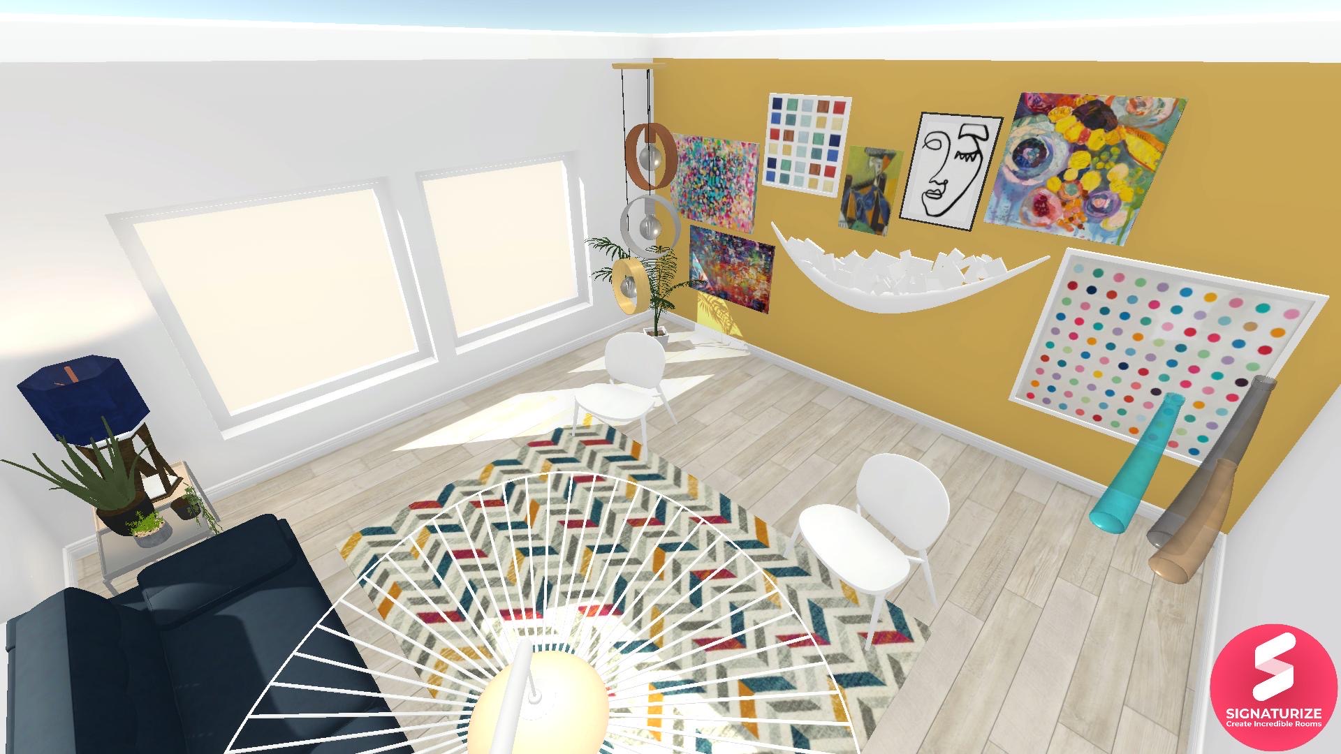 Living room idea with 3d Wall Art and com-temporary chevron rug