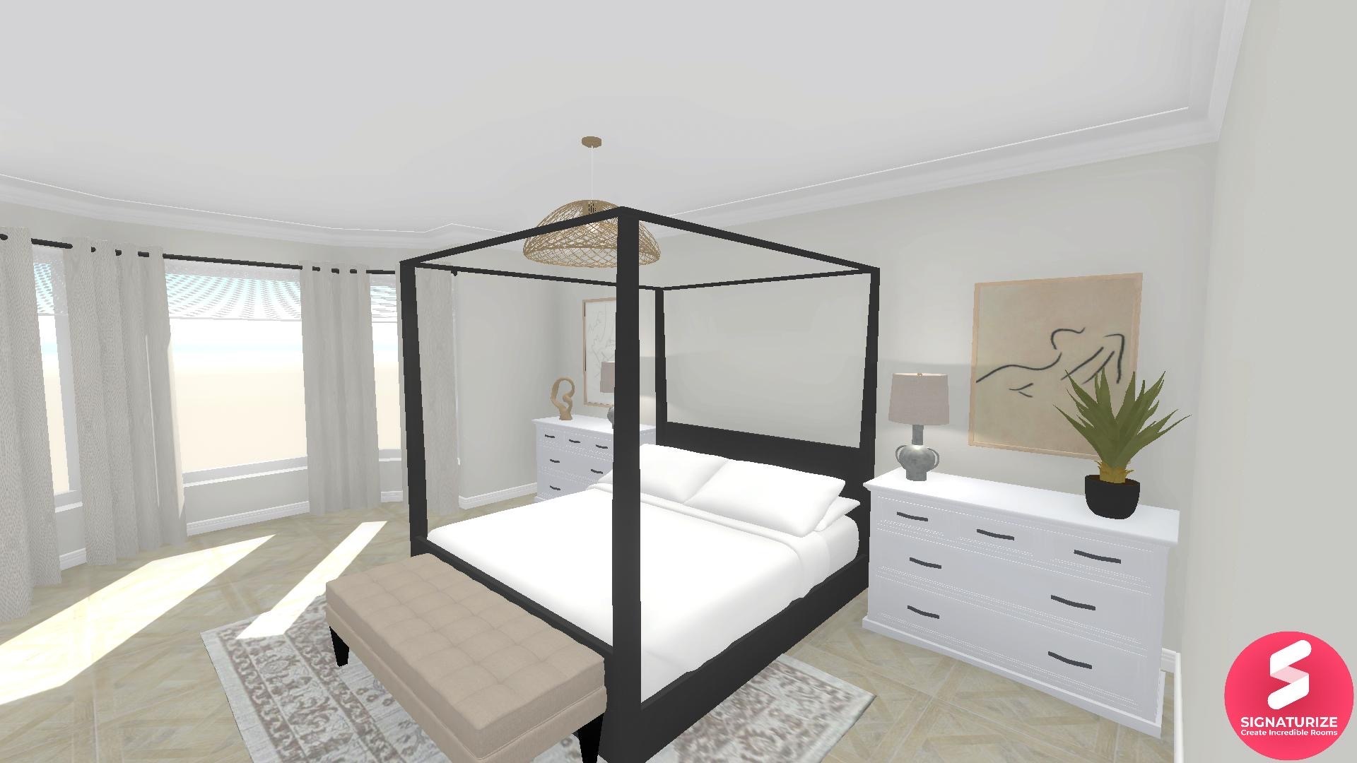 Neutral Master Bedroom with black four poster bed