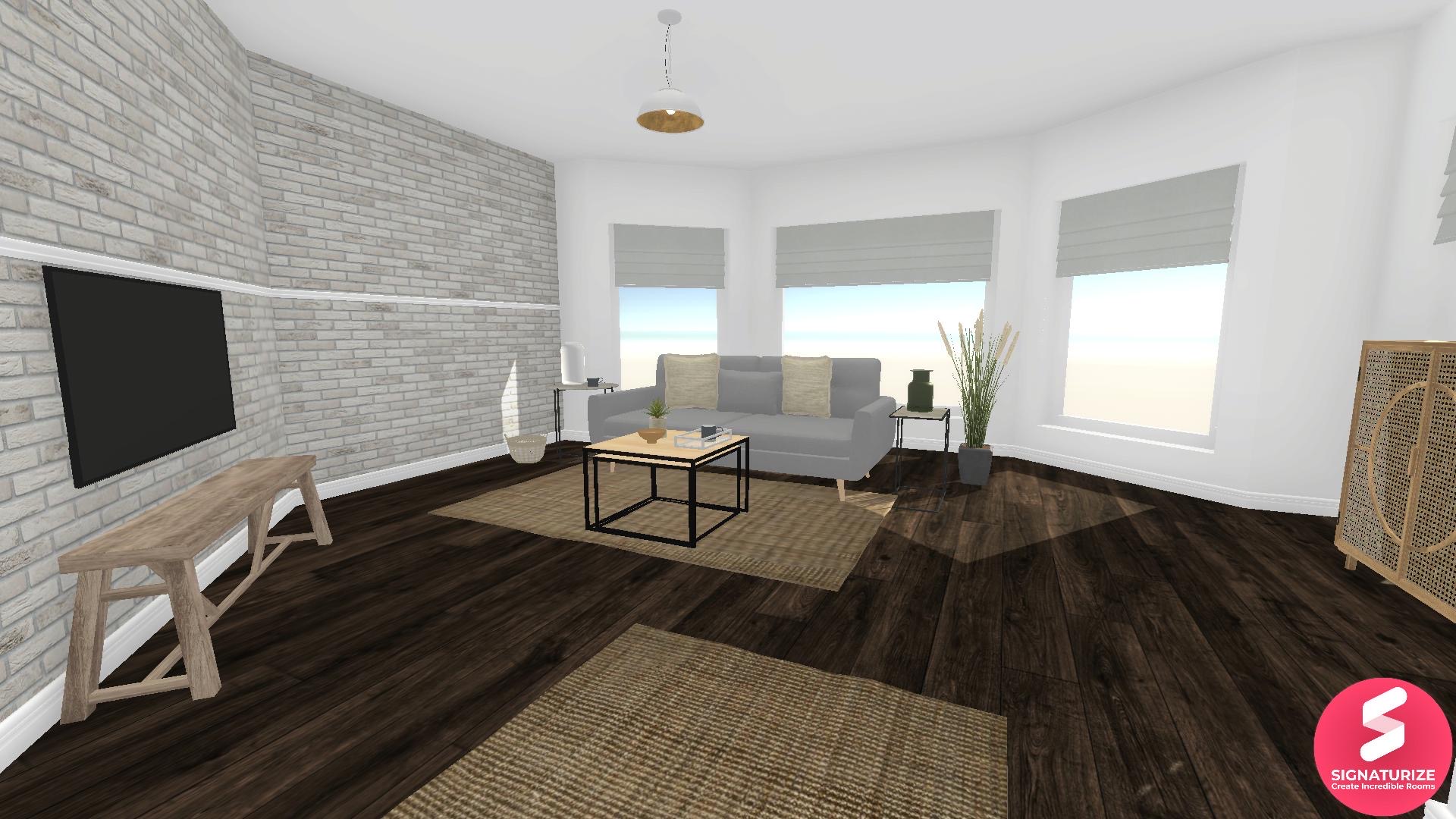 Living room with brick effect walls