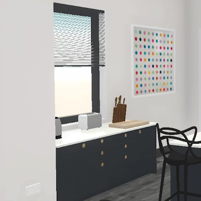 ascot-side monochrome kitchen with pop art